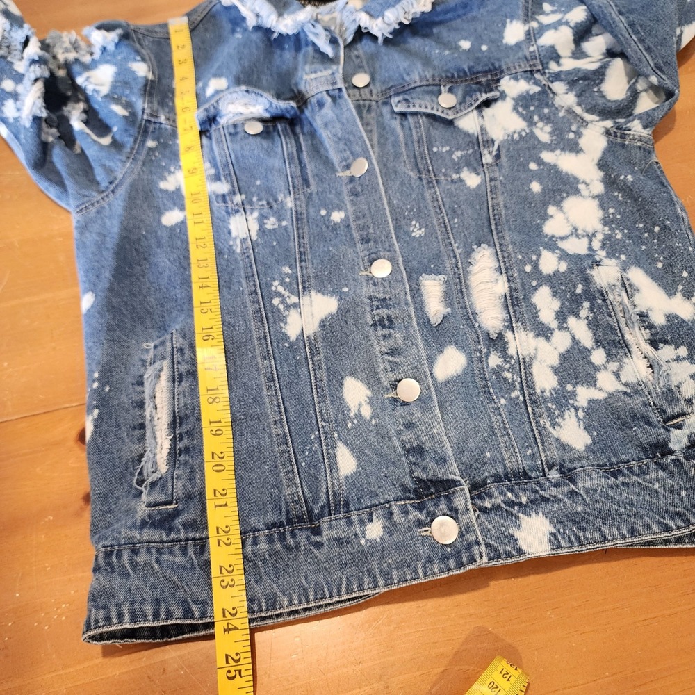 Akira Chicago Denim Jacket Womens Small Blue Bleached Distressed Grunge casual - Picture 11 of 15